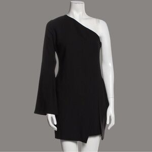 Cinq a sept One-Shoulder Black Mini Dress with Bell Sleeve